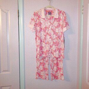 Muk Luks Cloud Knit Pajama Set Womens S Pink Palm Floral 2 Piece Top & Pants NWT